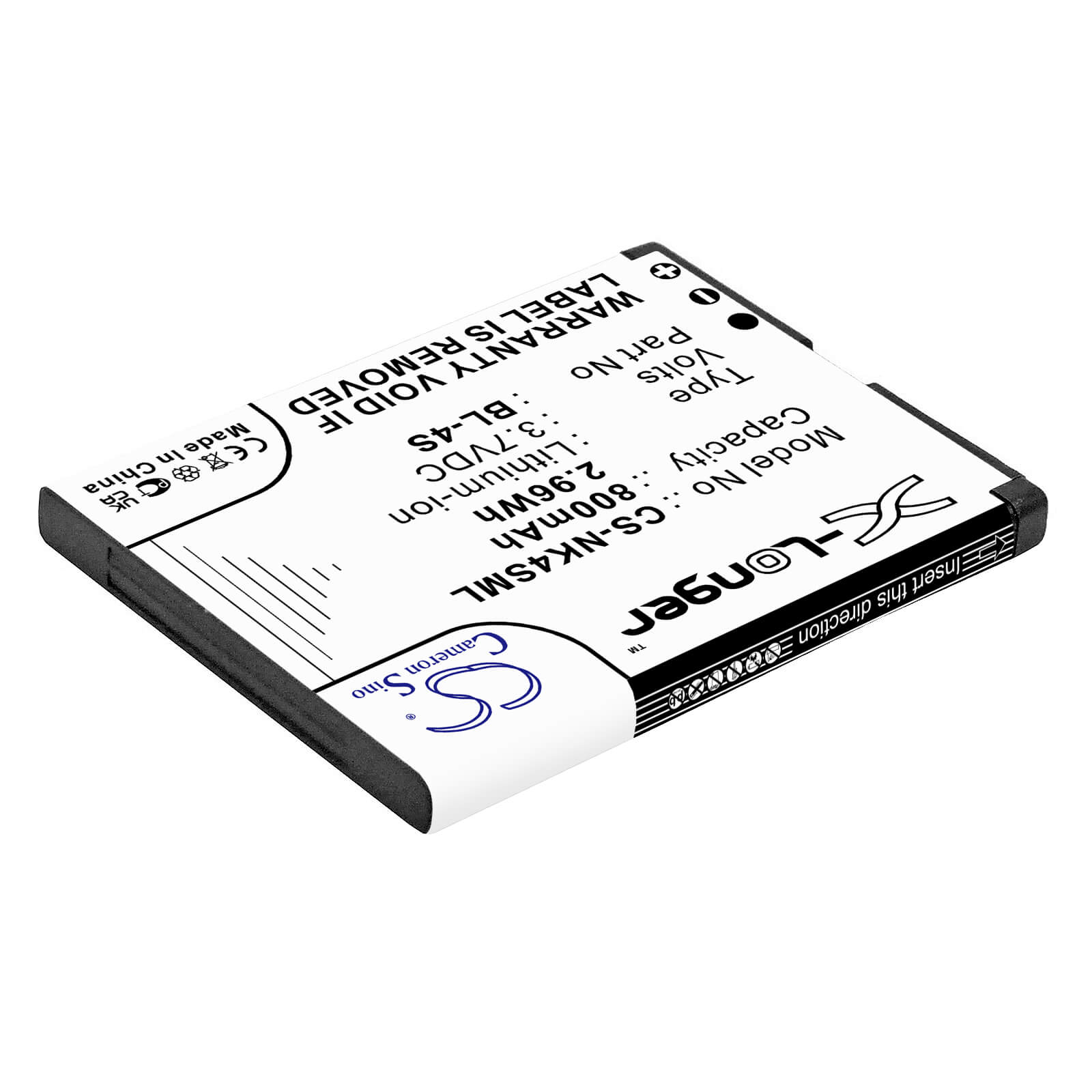 3.7V, 800mAh, Li-ion Battery fits Nokia, 2680, 2680 Slide, 2.96Wh