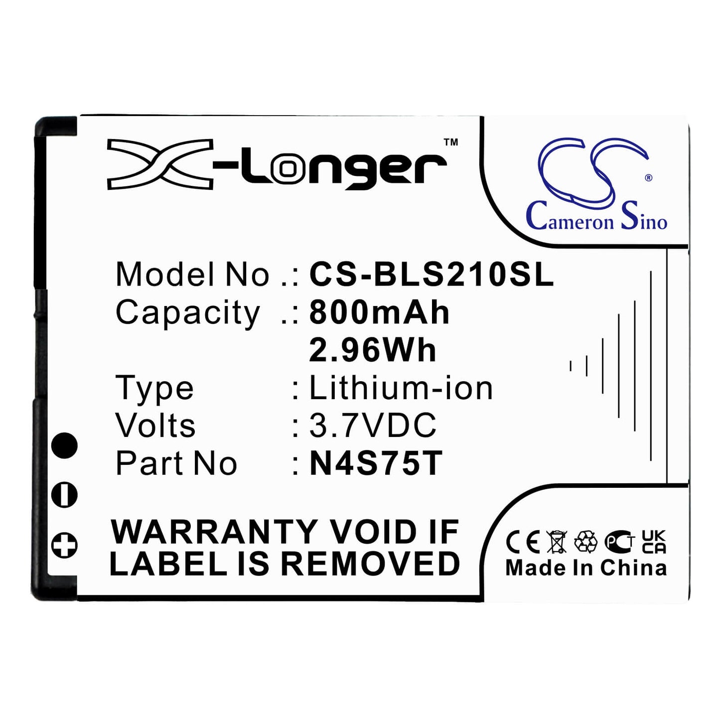3.7V, 800mAh, Li-ion Battery fits Binatone, Sm800, 2.96Wh