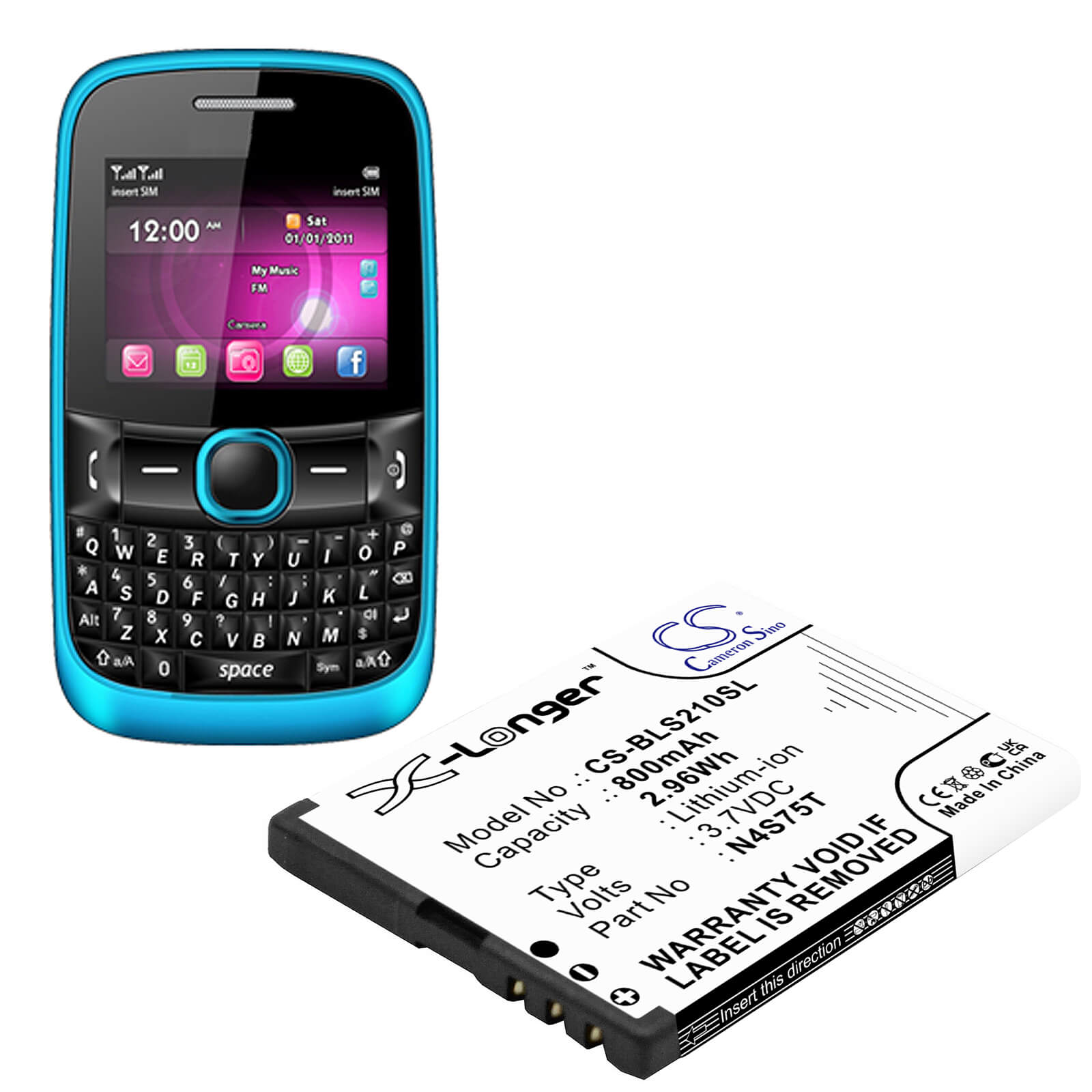 3.7V, 800mAh, Li-ion Battery fits Binatone, Sm800, 2.96Wh
