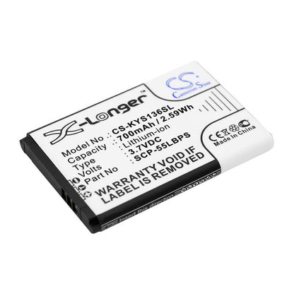 3.7V, 700mAh, Li-ion Battery fits Kyocera, Jax S1360, Rally S1370, 2.59Wh