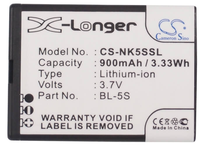 3.7V, 900mAh, Li-ion Battery fits Nokia, 2330, 2330 Classic, 3.33Wh