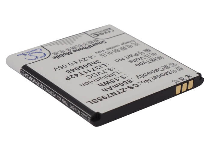 3.7V, 850mAh, Li-ion Battery fits Zte, N795, U791, 3.145Wh