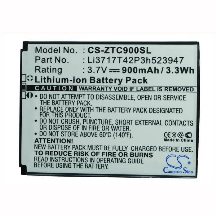 3.7V, 900mAh, Li-ion Battery fits Zte, C90, 3.33Wh