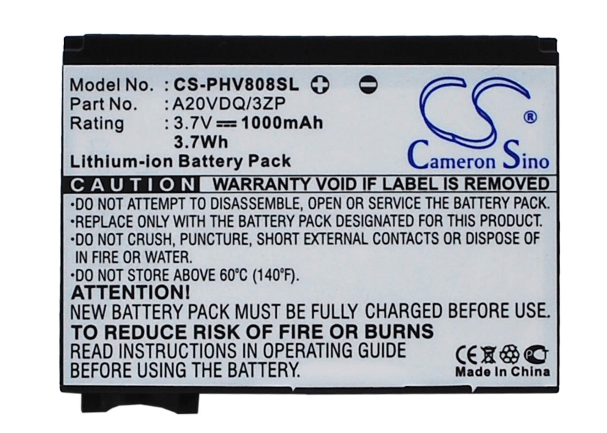 3.7V, 1000mAh, Li-ion Battery fits Philips, Xenium V808, 3.7Wh