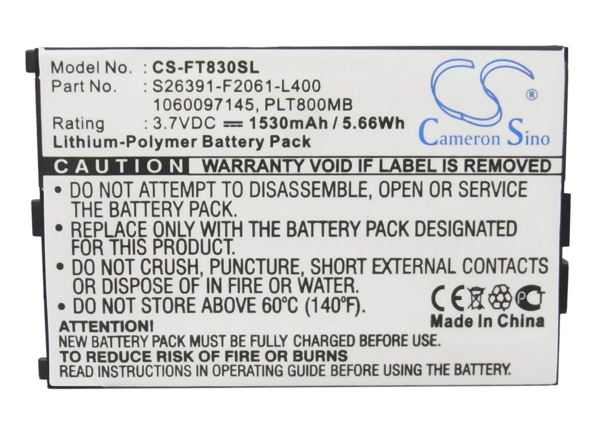 3.7V, 1530mAh, Li-Polymer Battery fits Fujitsu, Loox T800, Loox T810, 5.661Wh