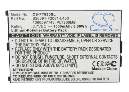 3.7V, 1530mAh, Li-Polymer Battery fits Fujitsu, Loox T800, Loox T810, 5.661Wh