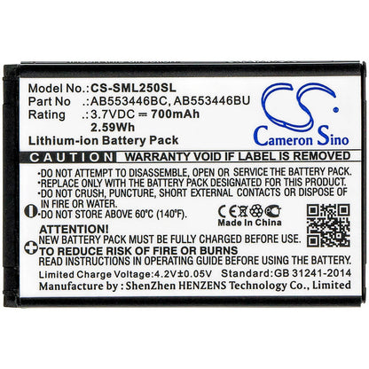 3.7V, 700mAh, Li-ion Battery fits Samsung, Beat S, Champ, 2.59Wh