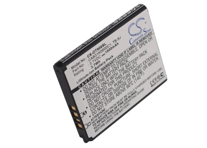 3.7V, 1000mAh, Li-ion Battery fits Alcatel, One Touch 906, Ot-906, 3.7Wh