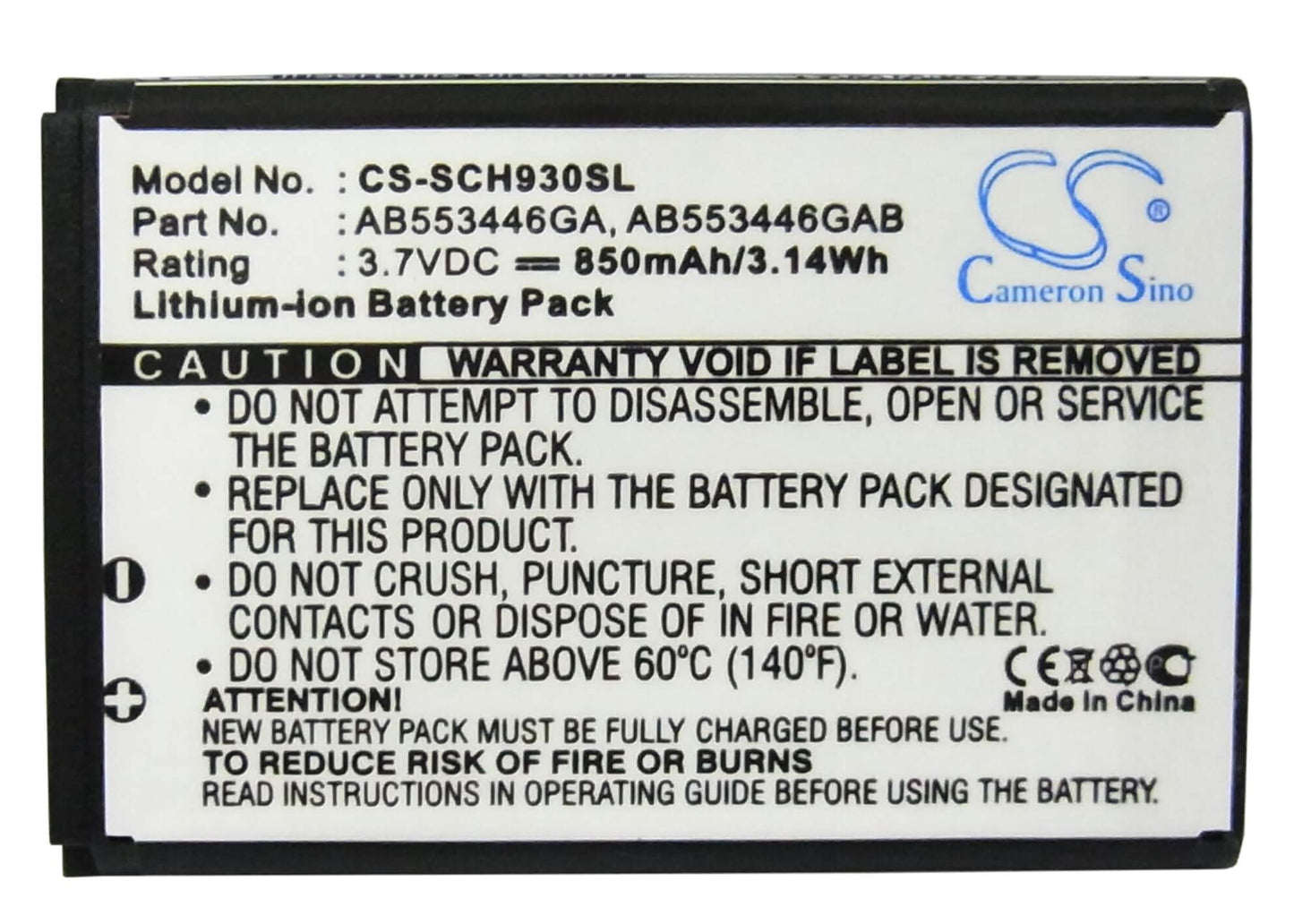 3.7V, 850mAh, Li-ion Battery fits Samsung, Sch-a645, Sch-a870, 3.145Wh