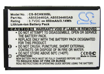 3.7V, 850mAh, Li-ion Battery fits Samsung, Sch-a645, Sch-a870, 3.145Wh