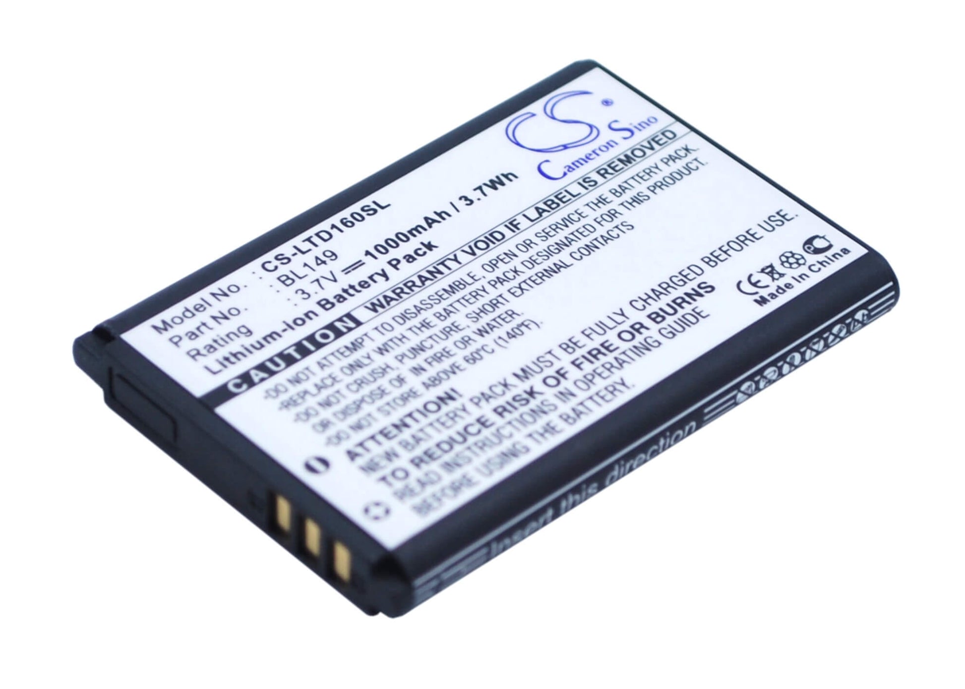 3.7V, 1000mAh, Li-ion Battery fits Lenovo, Td16, 3.7Wh