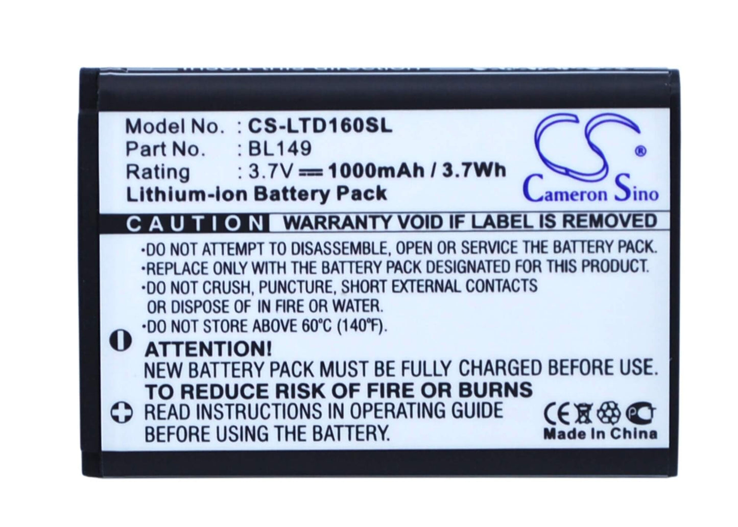 3.7V, 1000mAh, Li-ion Battery fits Lenovo, Td16, 3.7Wh