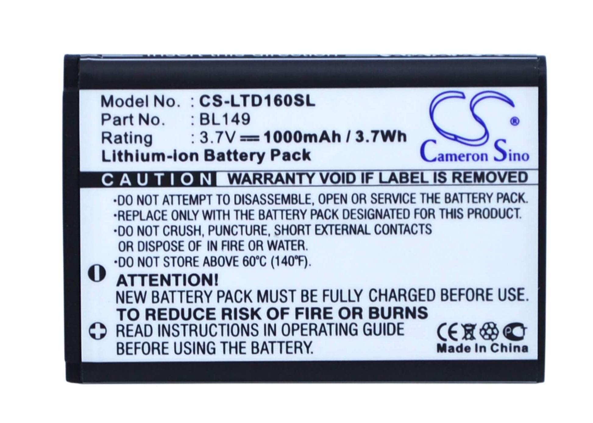 3.7V, 1000mAh, Li-ion Battery fits Lenovo, Td16, 3.7Wh