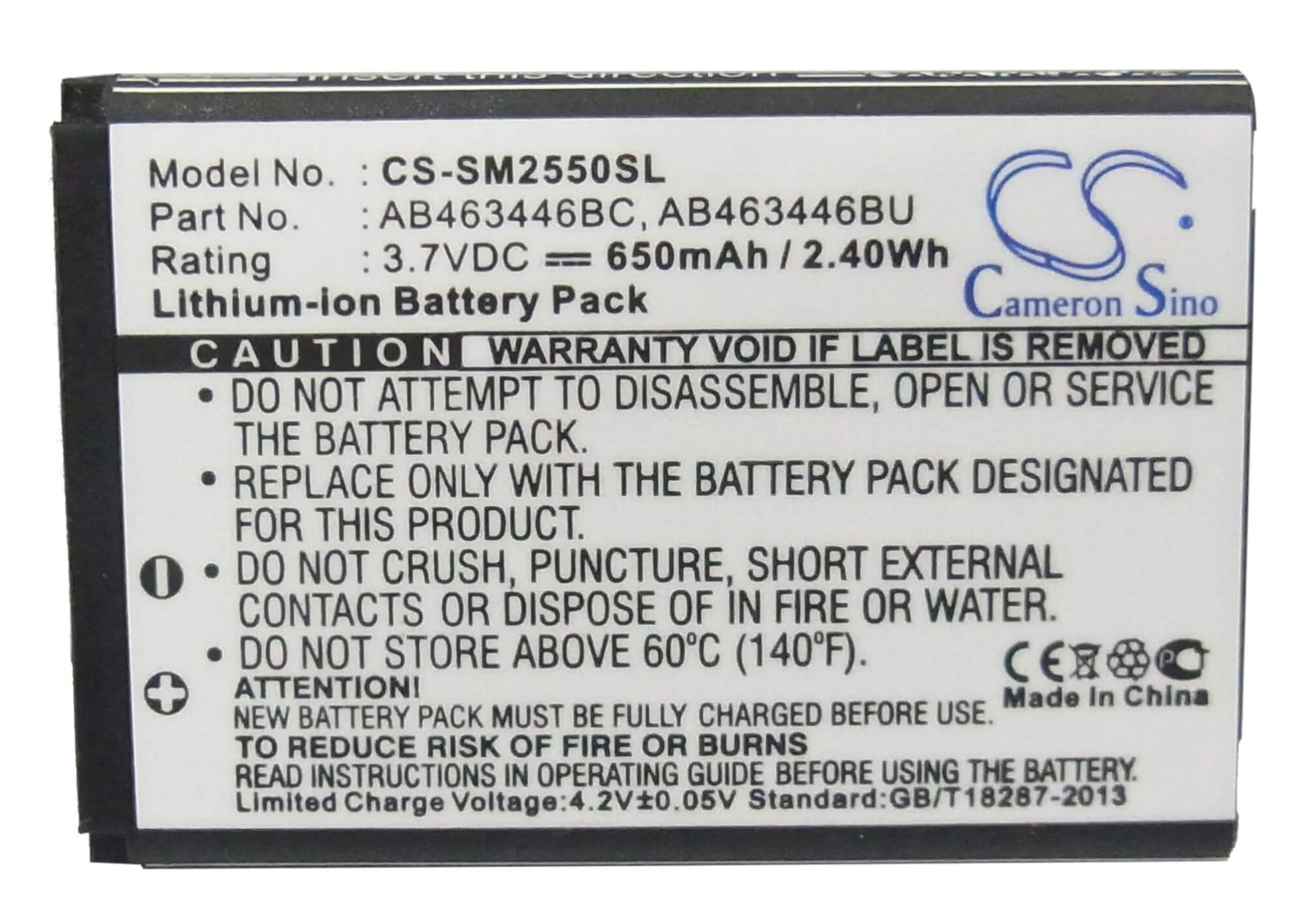 3.7V, 650mAh, Li-ion Battery fits Samsung, Champ, Diva Folder, 2.405Wh