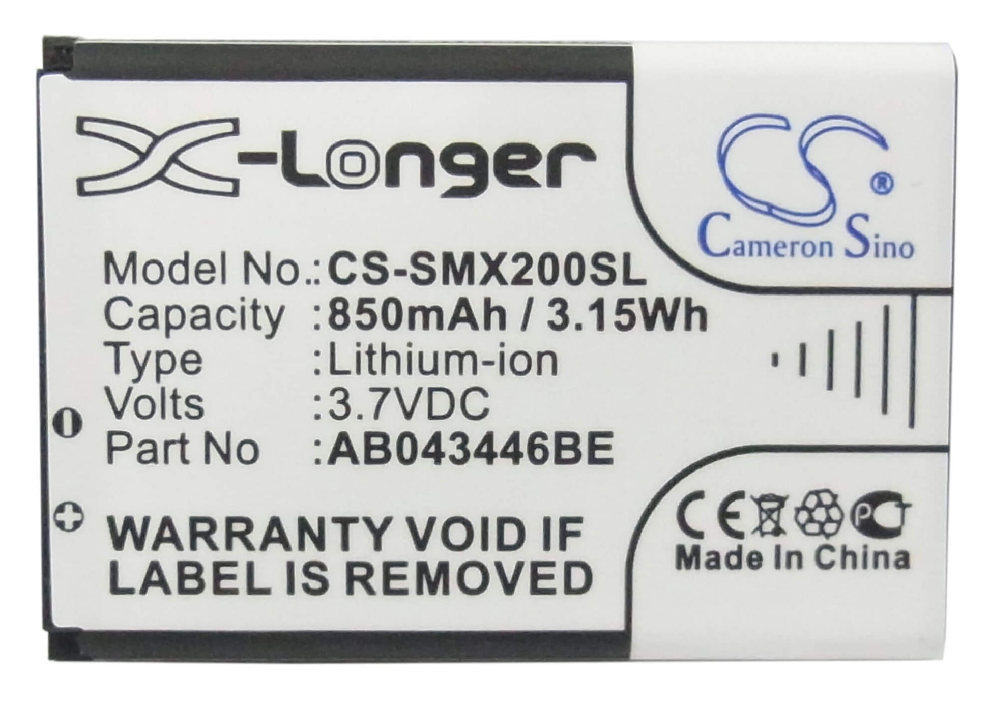 3.7V, 850mAh, Li-ion Battery fits Samsung, Gt-c5212, Gt-e1080, 3.145Wh
