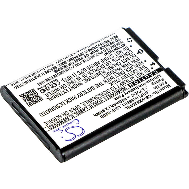 3.7V, 800mAh, Li-ion Battery fits Lg, Ax310, Helix, 2.96Wh