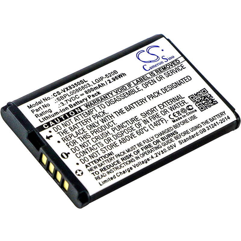 3.7V, 800mAh, Li-ion Battery fits Metropcs, Mn180, Select, 2.96Wh