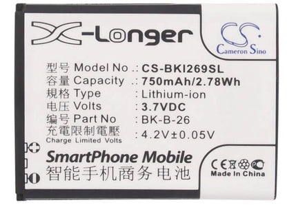 3.7V, 750mAh, Li-ion Battery fits Bbk, I188, I269, 2.775Wh
