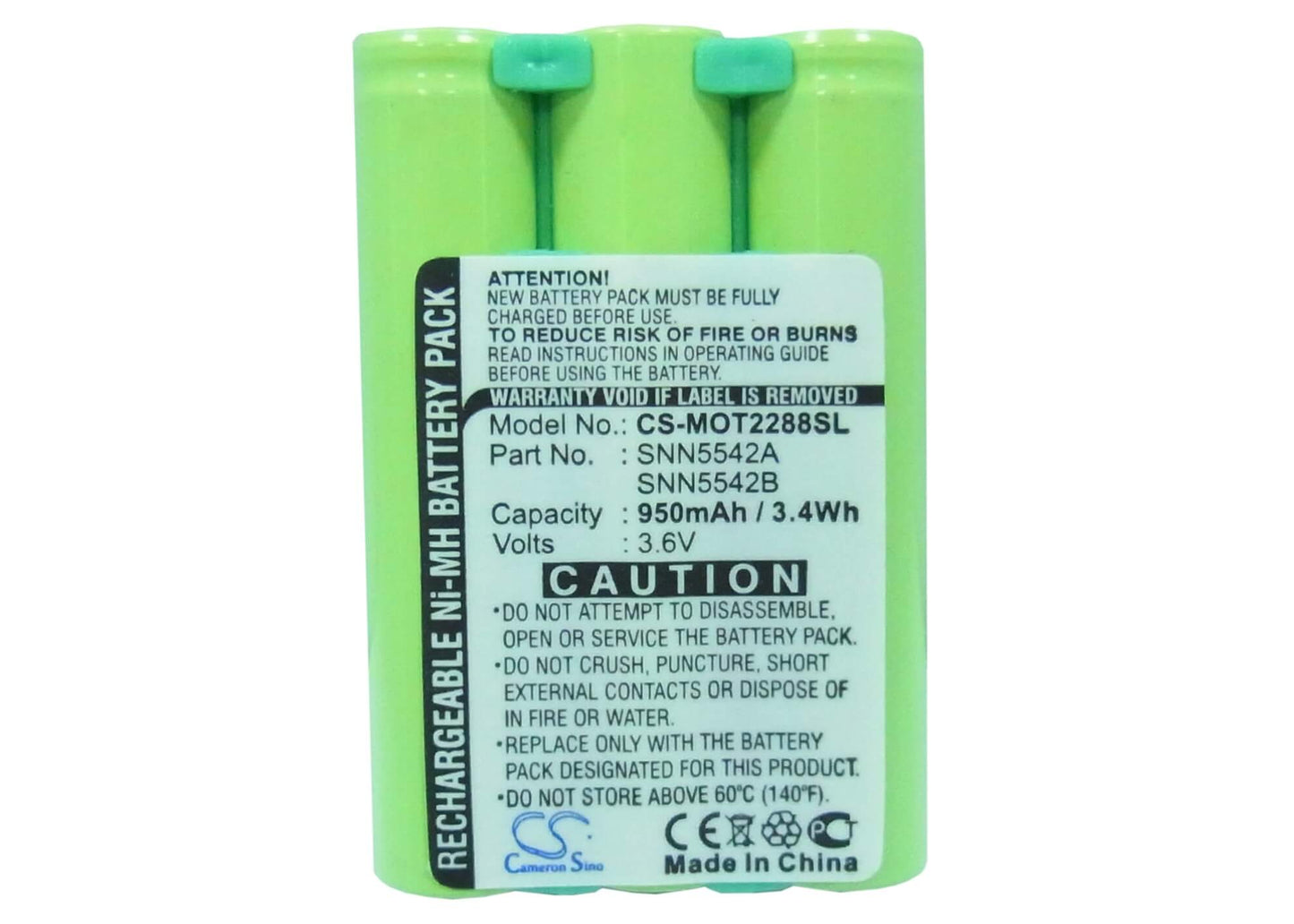 3.6V, 800mAh, Ni-MH Battery fits Motorola, 2297, M2090, 2.88Wh