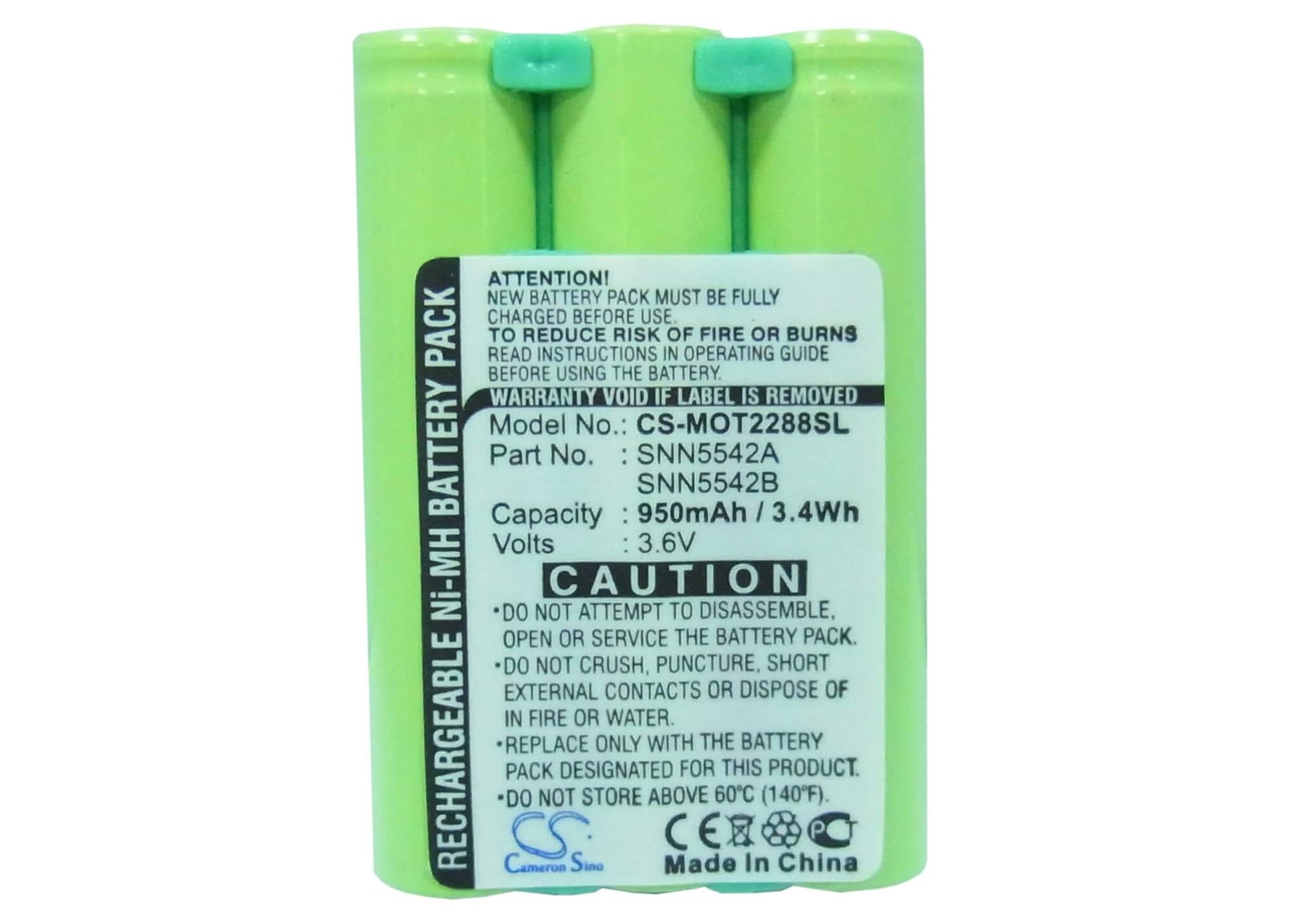 3.6V, 800mAh, Ni-MH Battery fits Motorola, 2297, M2090, 2.88Wh