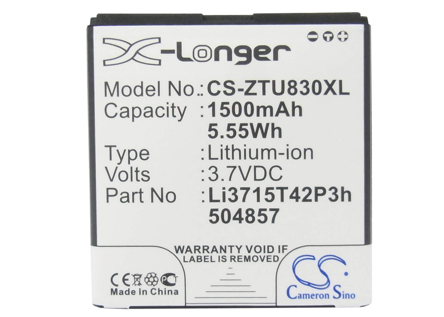 3.7V, 1500mAh, Li-ion Battery fits Zte, Blade C2, Blade C2 Plus, 5.55Wh
