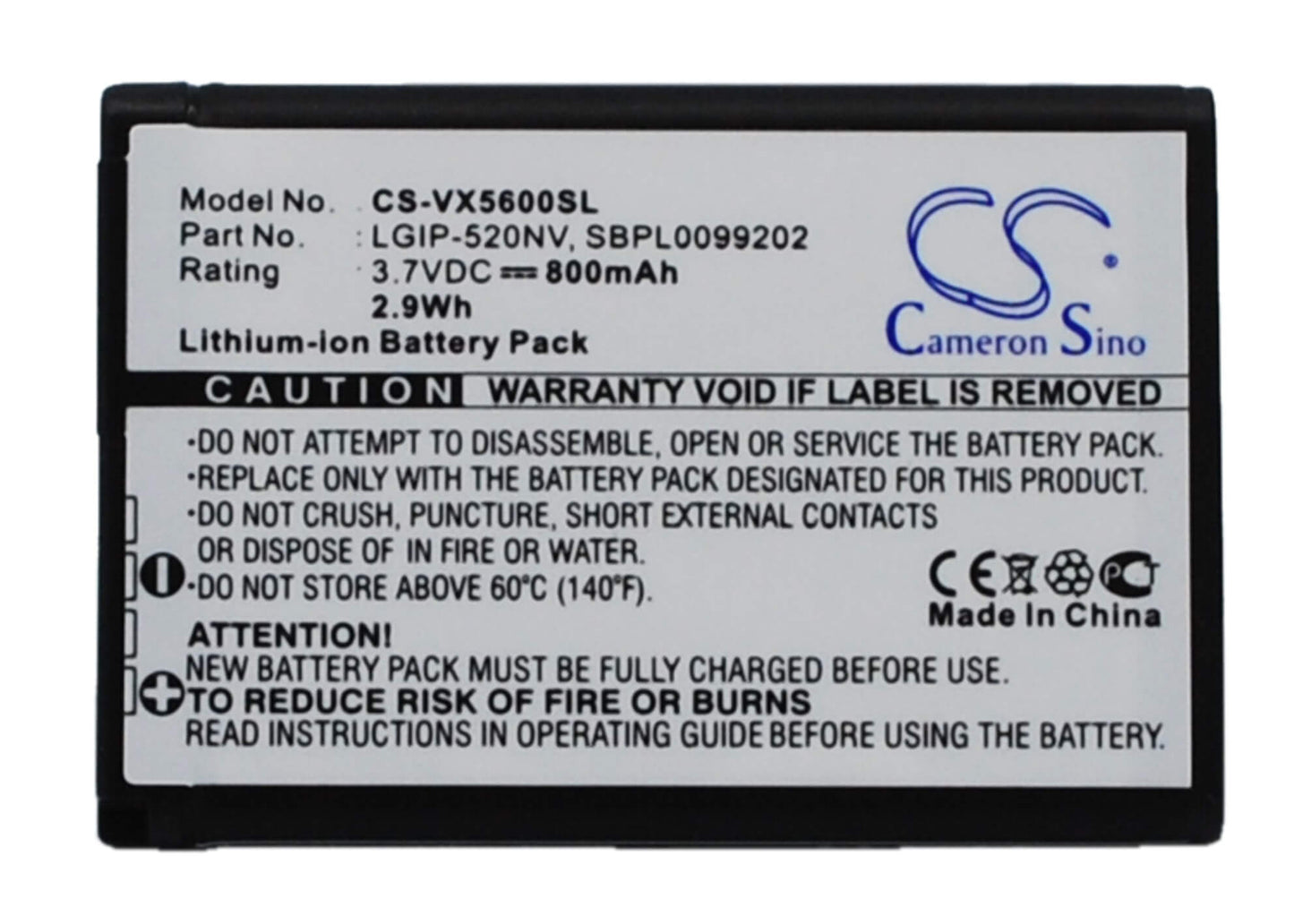 3.7V, 800mAh, Li-ion Battery fits Verizon, Cosmos Touch Vn270, Envoy, 2.96Wh