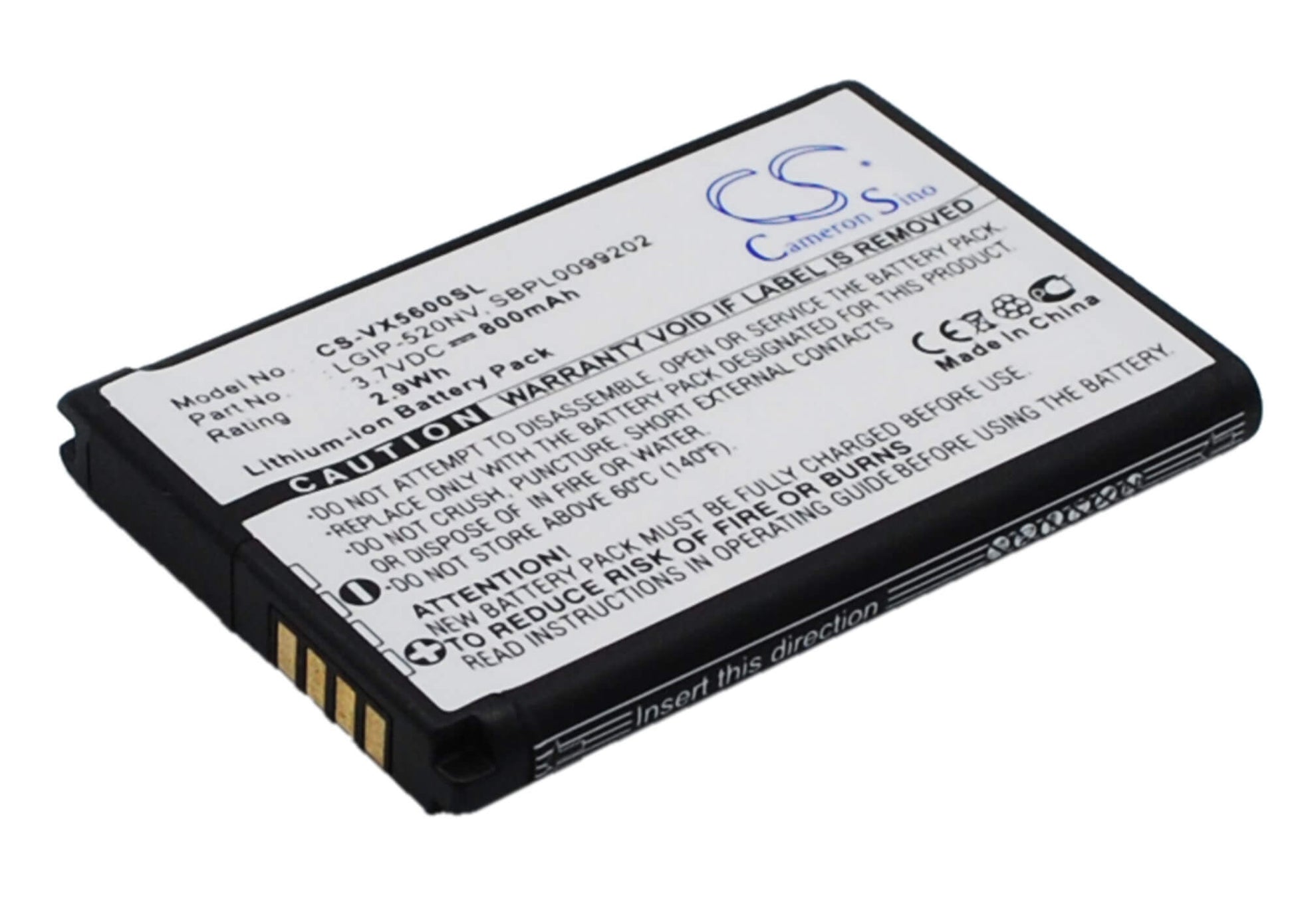 3.7V, 800mAh, Li-ion Battery fits Verizon, Cosmos Touch Vn270, Envoy, 2.96Wh