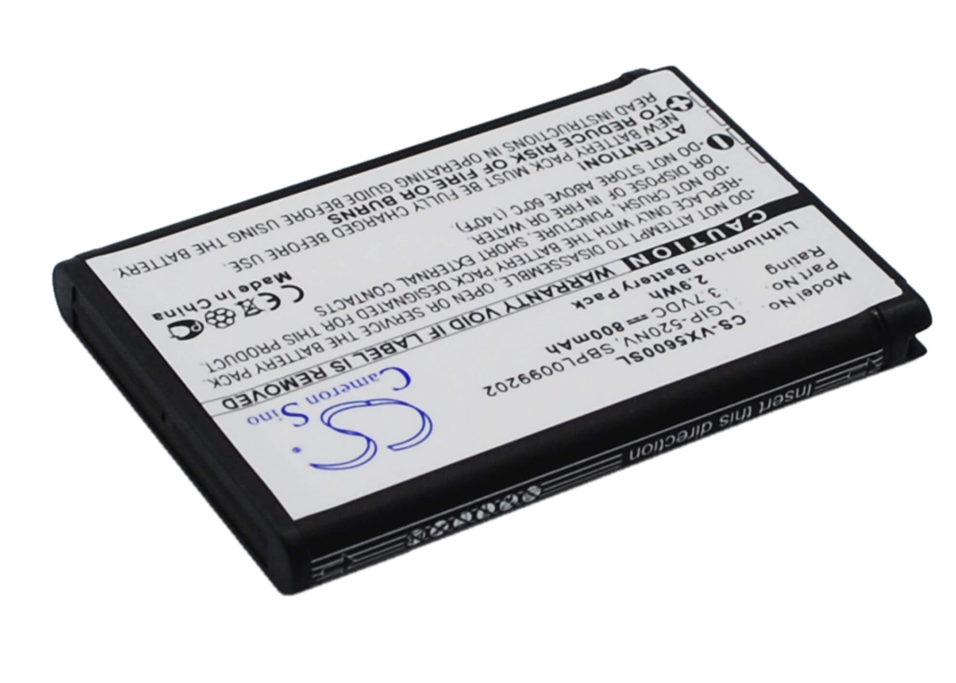 3.7V, 800mAh, Li-ion Battery fits Verizon, Cosmos Touch Vn270, Envoy, 2.96Wh
