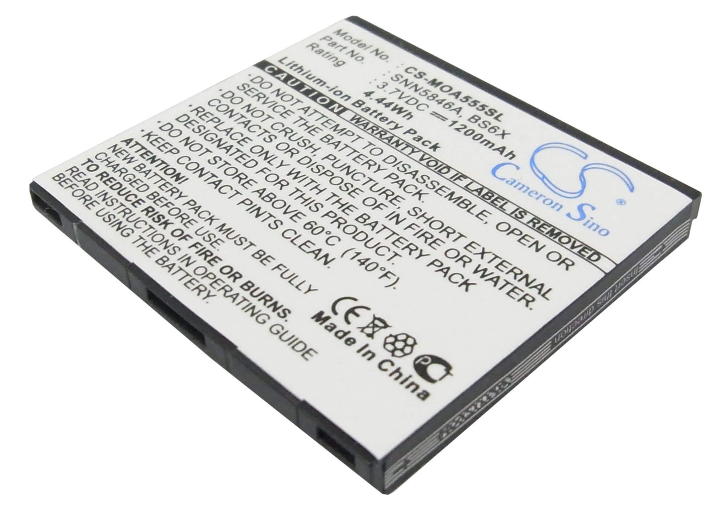 3.7V, 1200mAh, Li-ion Battery fits Motorola, Calgary, Devour A555, 4.44Wh