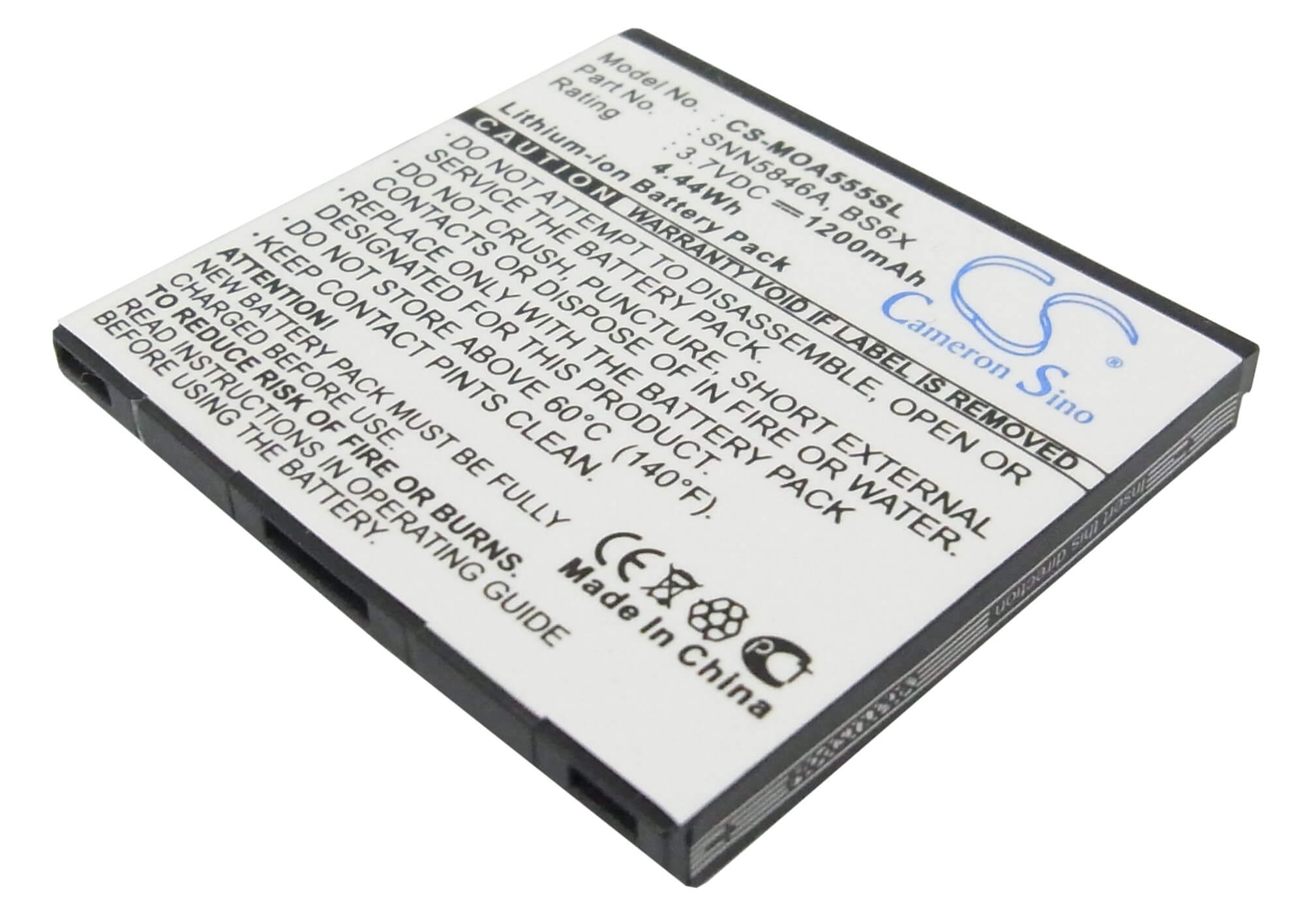 3.7V, 1200mAh, Li-ion Battery fits Motorola, Calgary, Devour A555, 4.44Wh