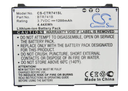3.7V, 1200mAh, Li-ion Battery fits Verizon, Gzone C731 Rock, 4.44Wh