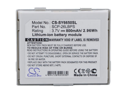 3.7V, 800mAh, Li-ion Battery fits Sanyo, Katana Ii, Scp-6650, 2.96Wh