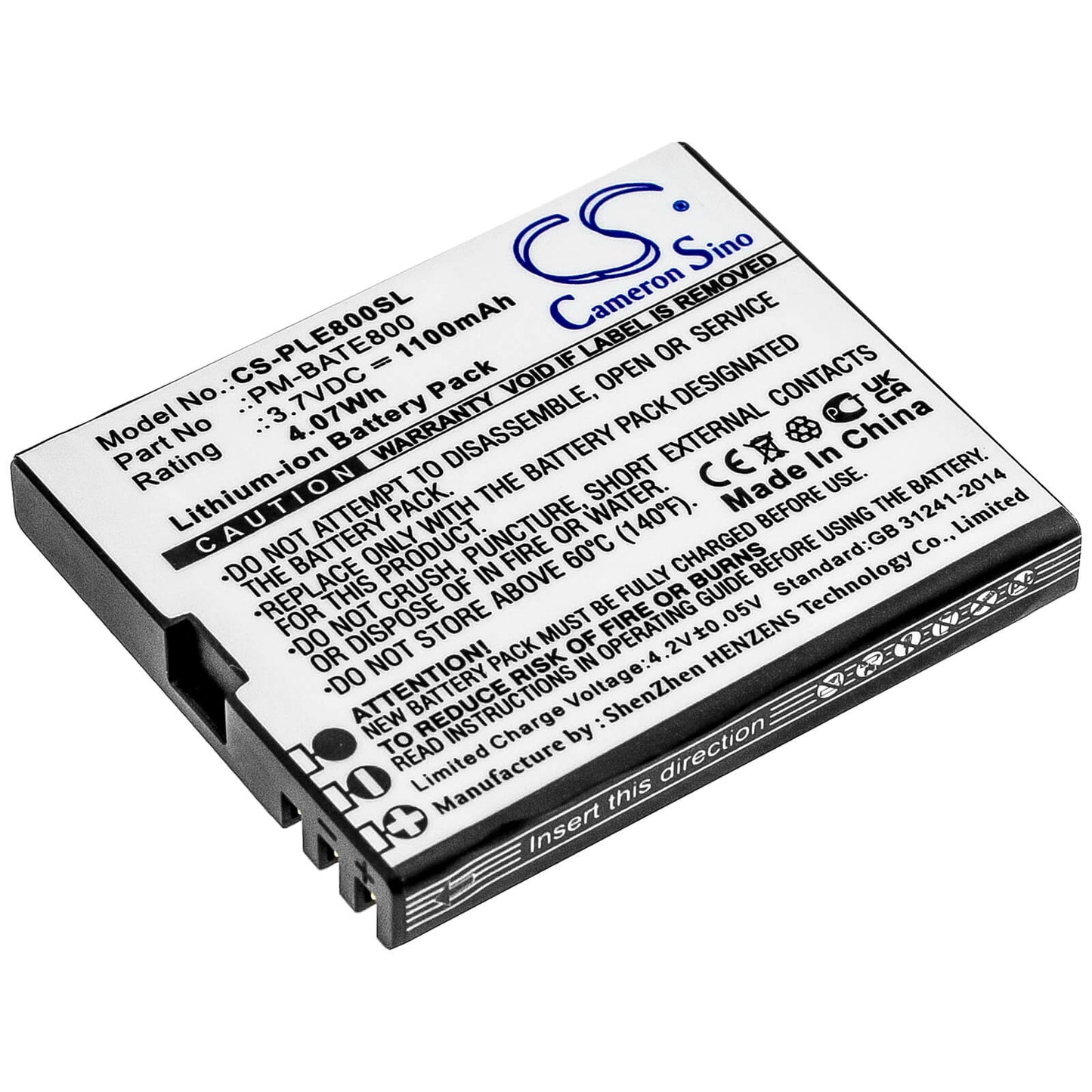 3.7V, 1100mAh, Li-ion Battery fits Plum, E800, 4.07Wh