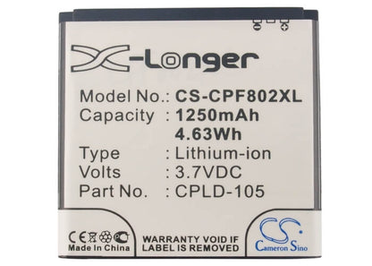 3.7V, 1250mAh, Li-ion Battery fits Coolpad, 8020+, 4.625Wh