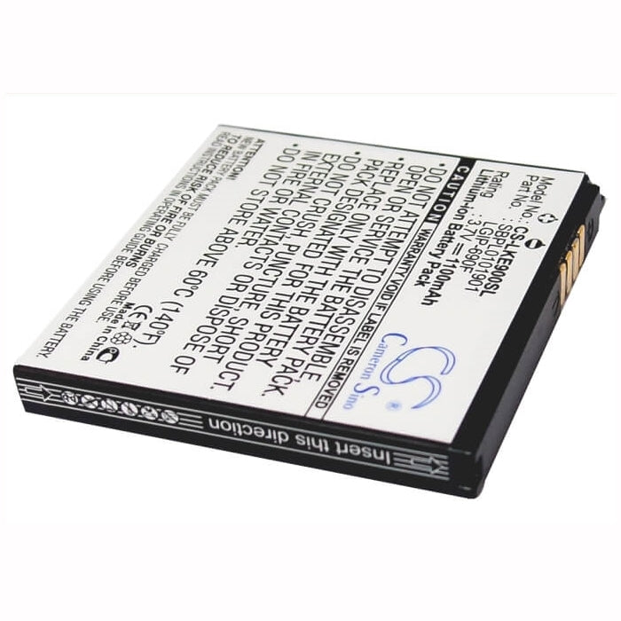 3.7V, 1100mAh, Li-ion Battery fits Lg, C900, C900k, 4.07Wh