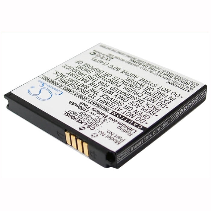 3.7V, 1100mAh, Li-ion Battery fits Lg, C900, C900k, 4.07Wh