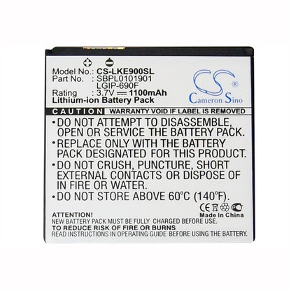 3.7V, 1100mAh, Li-ion Battery fits Lg, C900, C900k, 4.07Wh