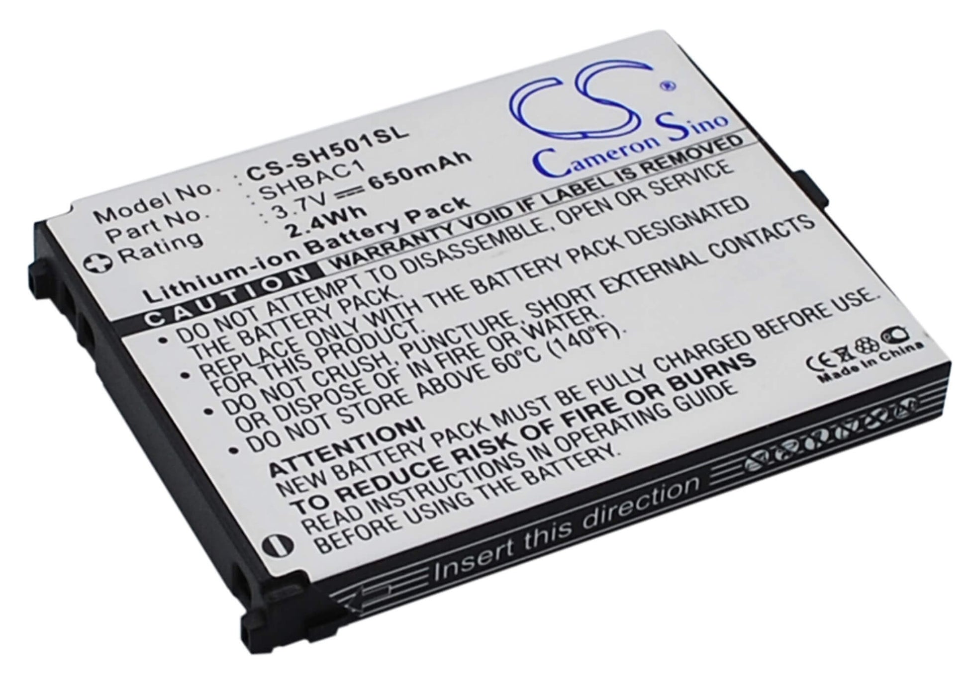 3.7V, 650mAh, Li-ion Battery fits Sharp, Sh501, V501sh, 2.405Wh