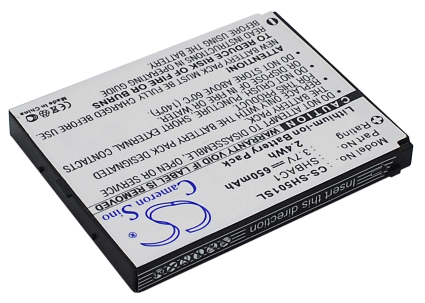 3.7V, 650mAh, Li-ion Battery fits Sharp, Sh501, V501sh, 2.405Wh
