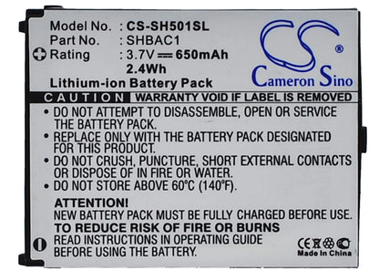 3.7V, 650mAh, Li-ion Battery fits Sharp, Sh501, V501sh, 2.405Wh