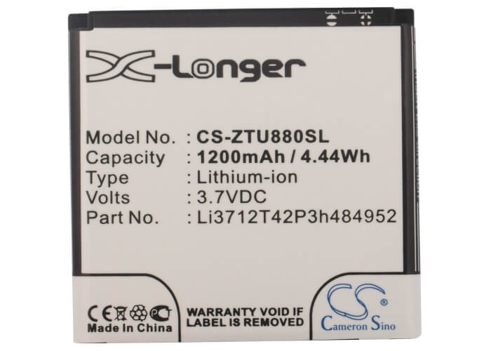 3.7V, 1200mAh, Li-ion Battery fits Zte, Kis Flex, Kis Q, 4.44Wh