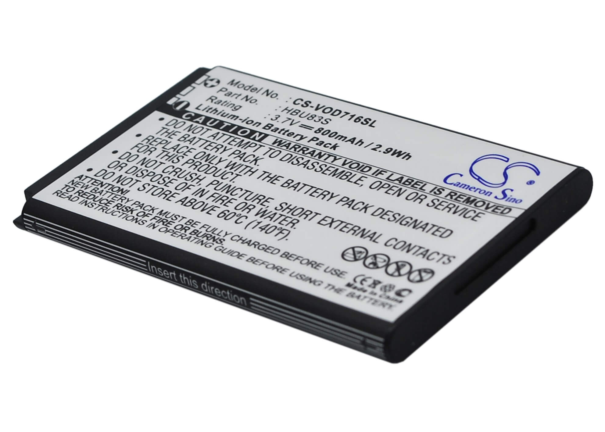 3.7V, 800mAh, Li-ion Battery fits Vodafone, 715, 716, 2.96Wh