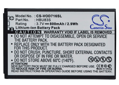3.7V, 800mAh, Li-ion Battery fits Vodafone, 715, 716, 2.96Wh