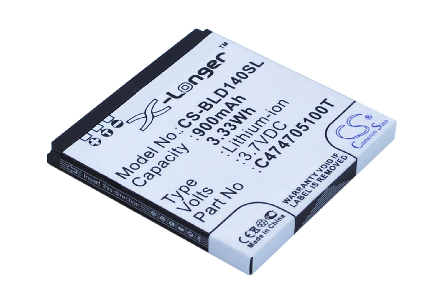 3.7V, 900mAh, Li-ion Battery fits Blu, D140, D141s, 3.33Wh
