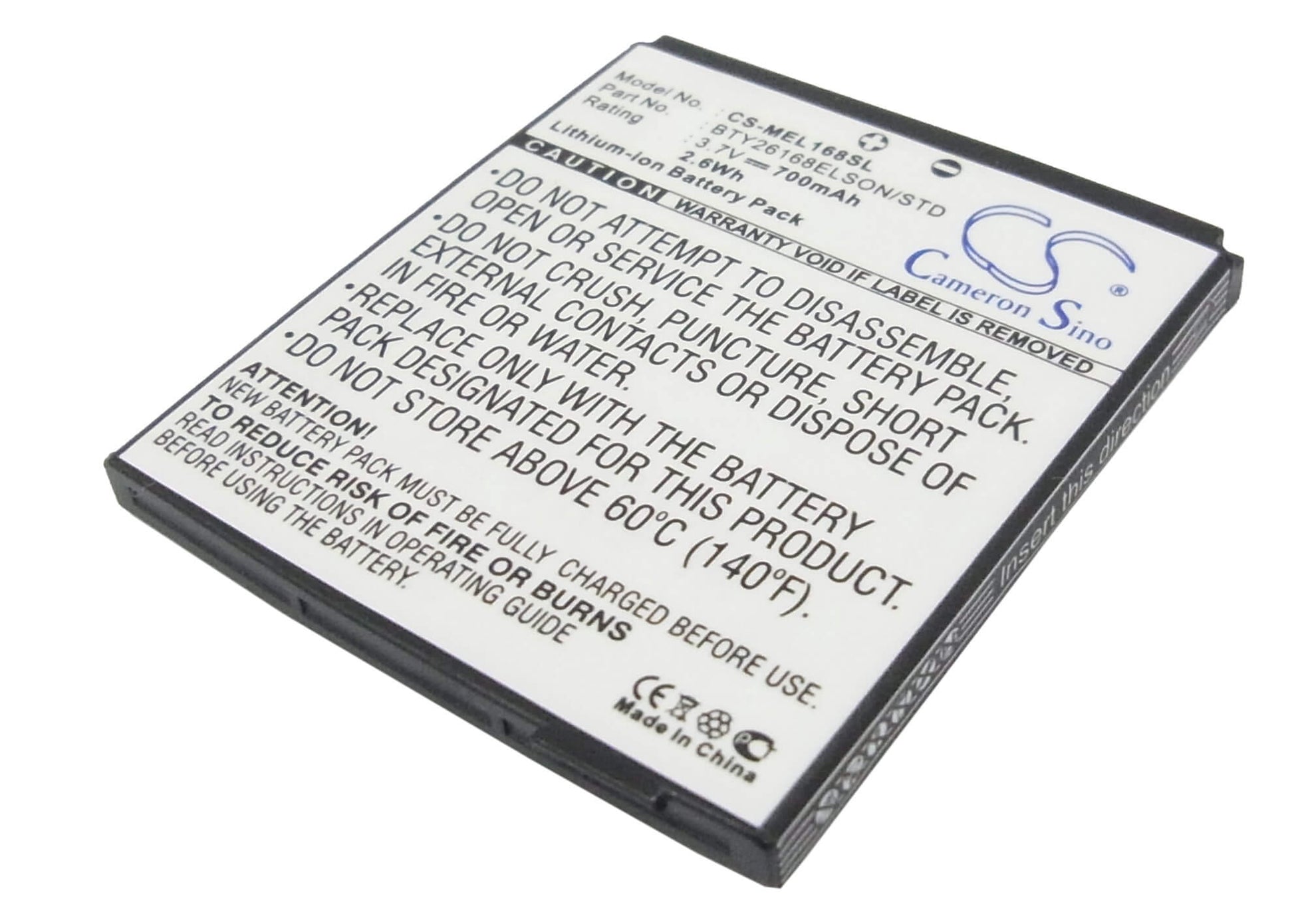 3.7V, 700mAh, Li-ion Battery fits Elson, Es1, 2.59Wh