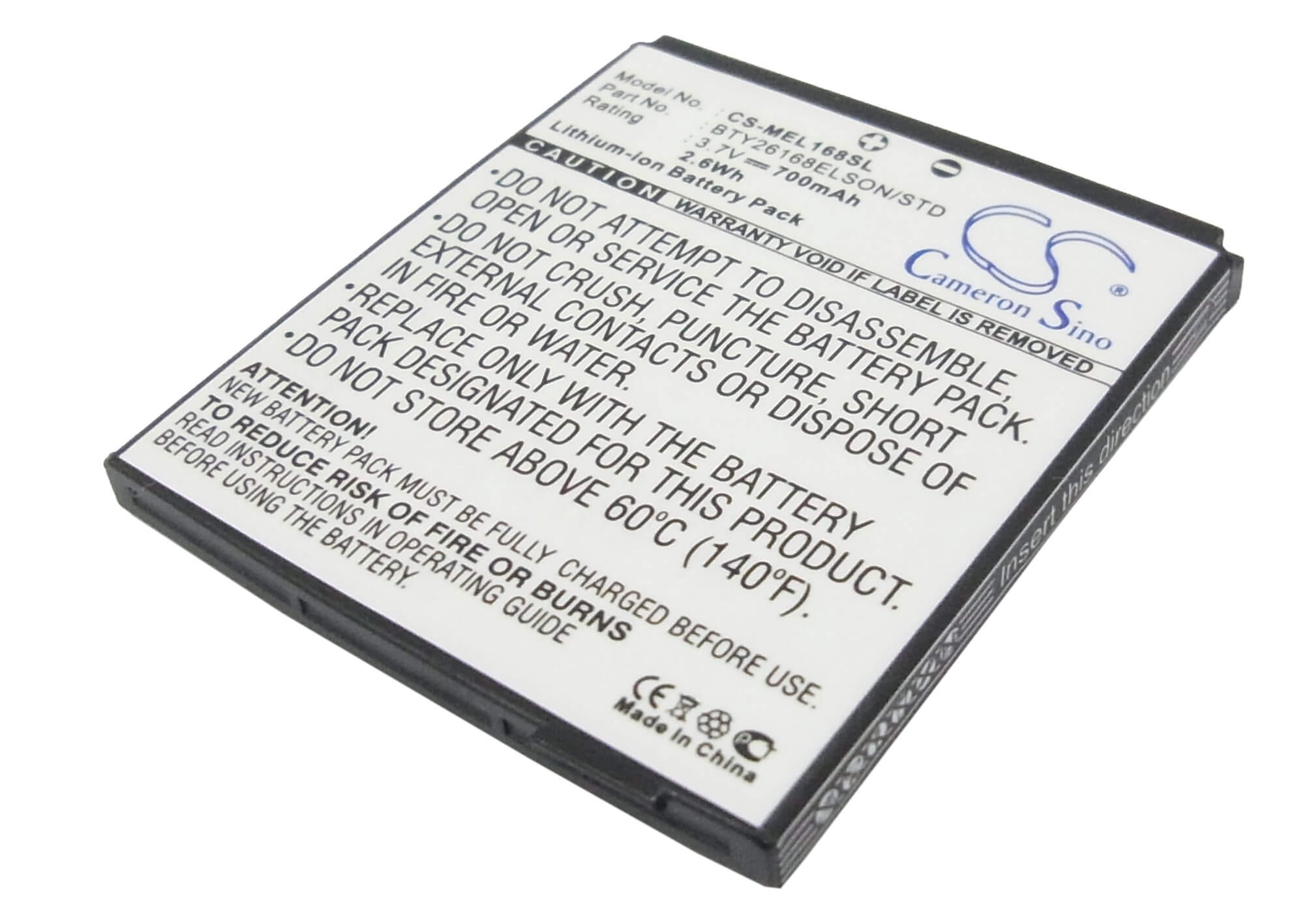 3.7V, 700mAh, Li-ion Battery fits Elson, Es1, 2.59Wh