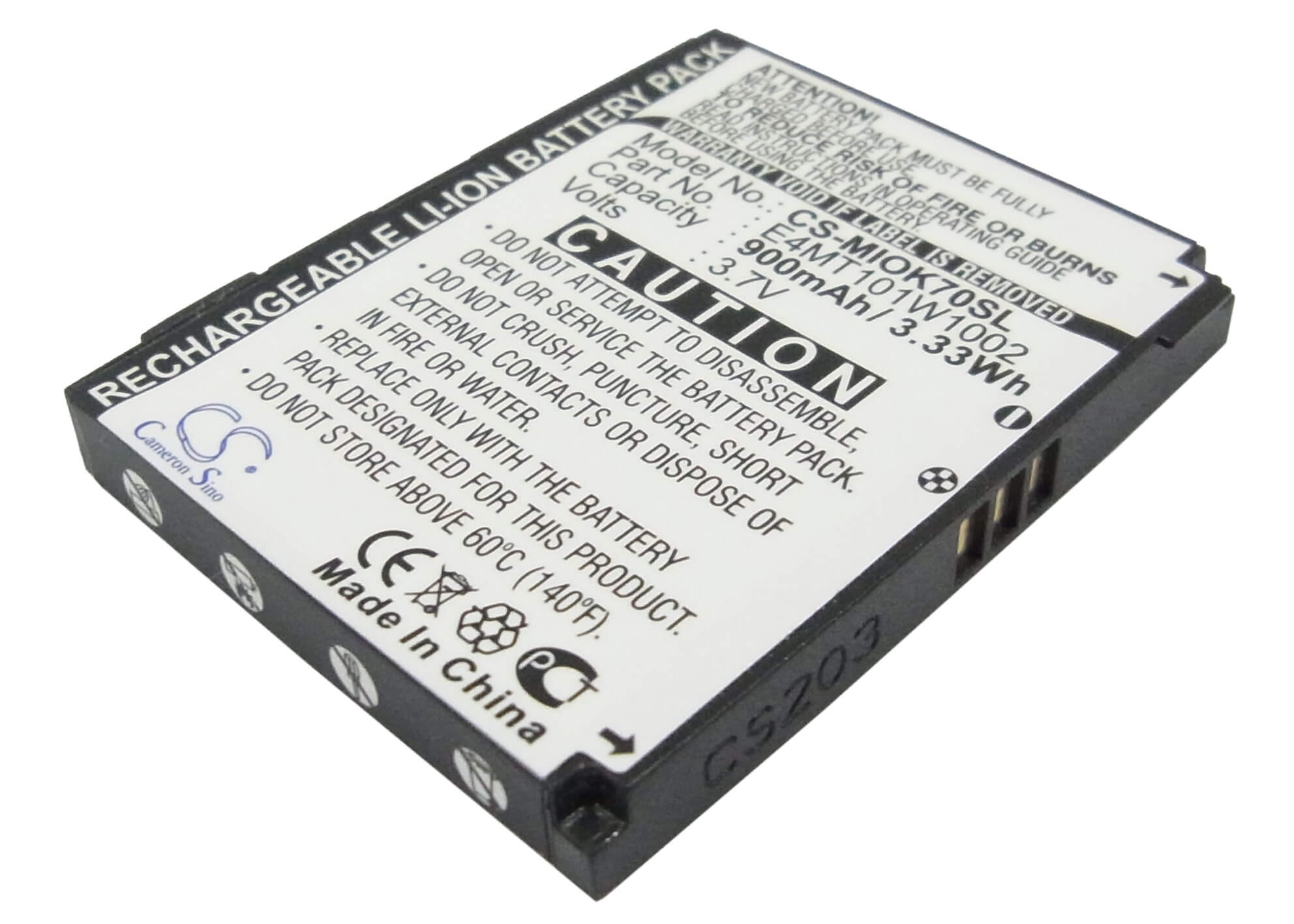 3.7V, 900mAh, Li-ion Battery fits Mitac, Mio Explora K70, Mio Explora K75, 3.33Wh