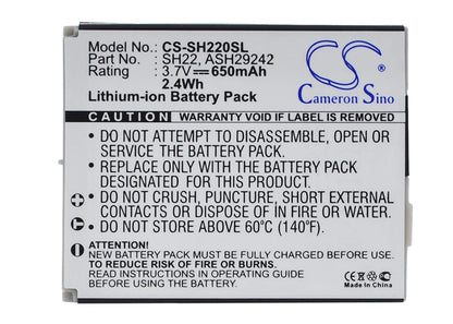 3.7V, 650mAh, Li-ion Battery fits Sharp, Sh-06a, Sh-07a, 2.405Wh