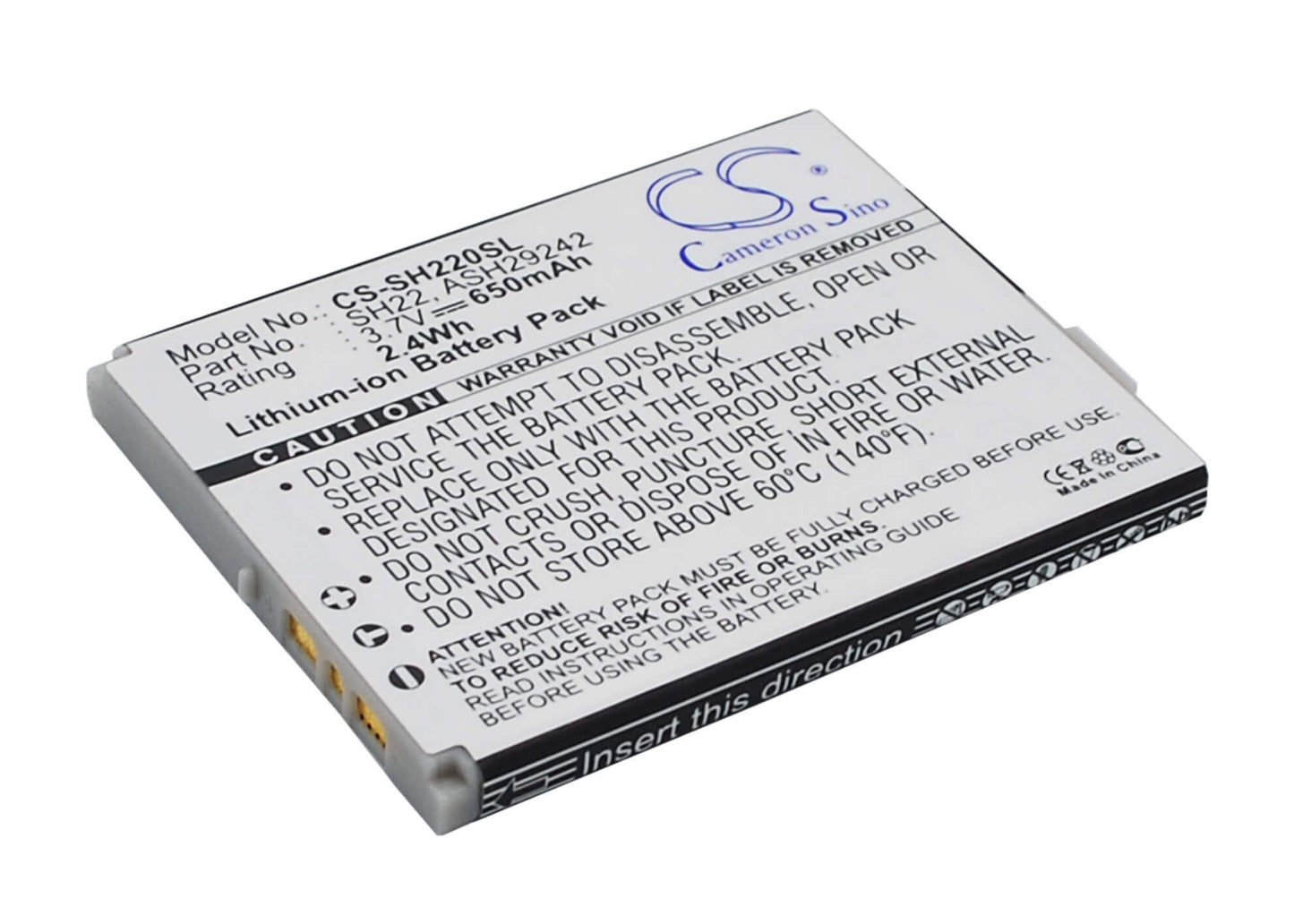 3.7V, 650mAh, Li-ion Battery fits Sharp, Sh-06a, Sh-07a, 2.405Wh
