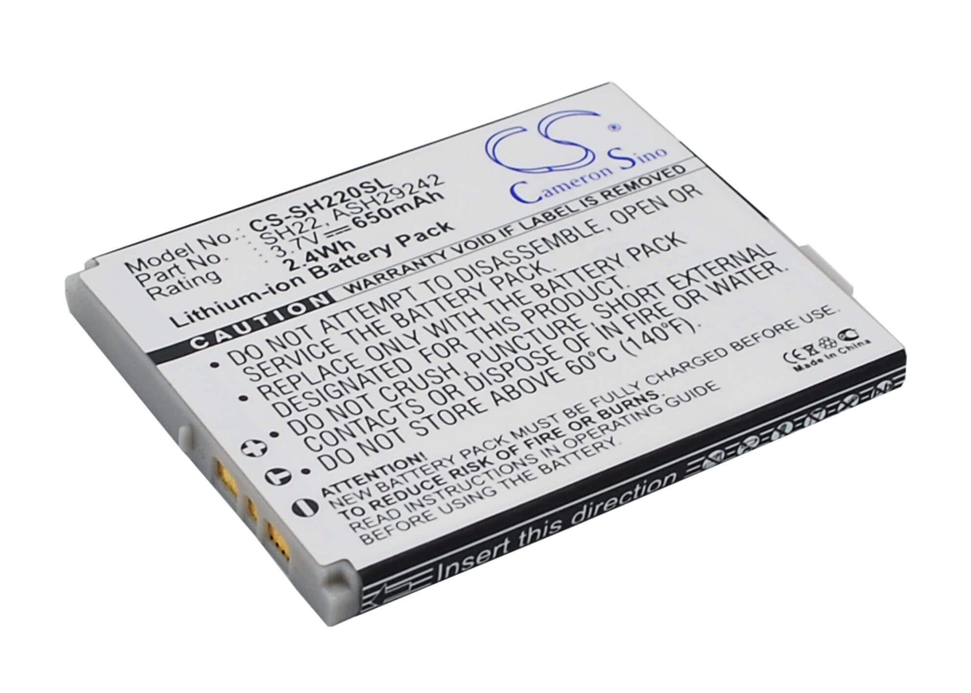 3.7V, 650mAh, Li-ion Battery fits Sharp, Sh-06a, Sh-07a, 2.405Wh